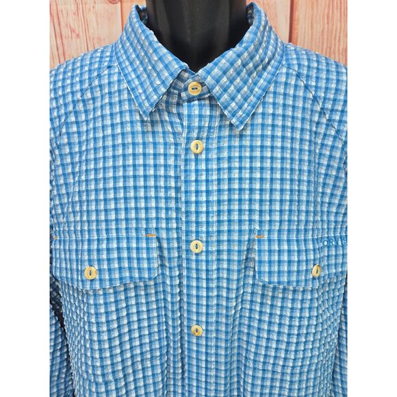 Orvis Mens Blue Checkered Long Sleeve Shirt XL Active Fit Roll-Tab Sleeve - Picture 3 of 8